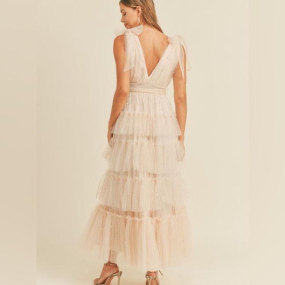 CARMELLA NUDE BLUSH TIERED TULLE MAXI DRESS - Picture 3 of 5